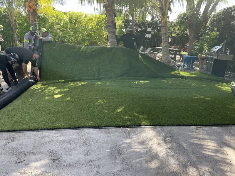 During the install: one-day lawn install in South Florida