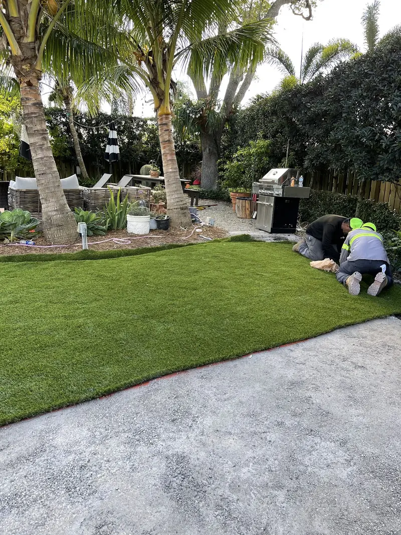 During the install: one-day lawn install in South Florida